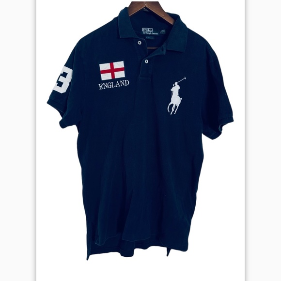 Ralph Lauren England polo shirt in navy cotton size L logo Blue
